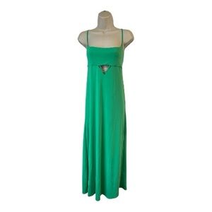 ZARA Women's Small Green Stretch Cutout Detail Long Maxi Slip Dress Summer NWT